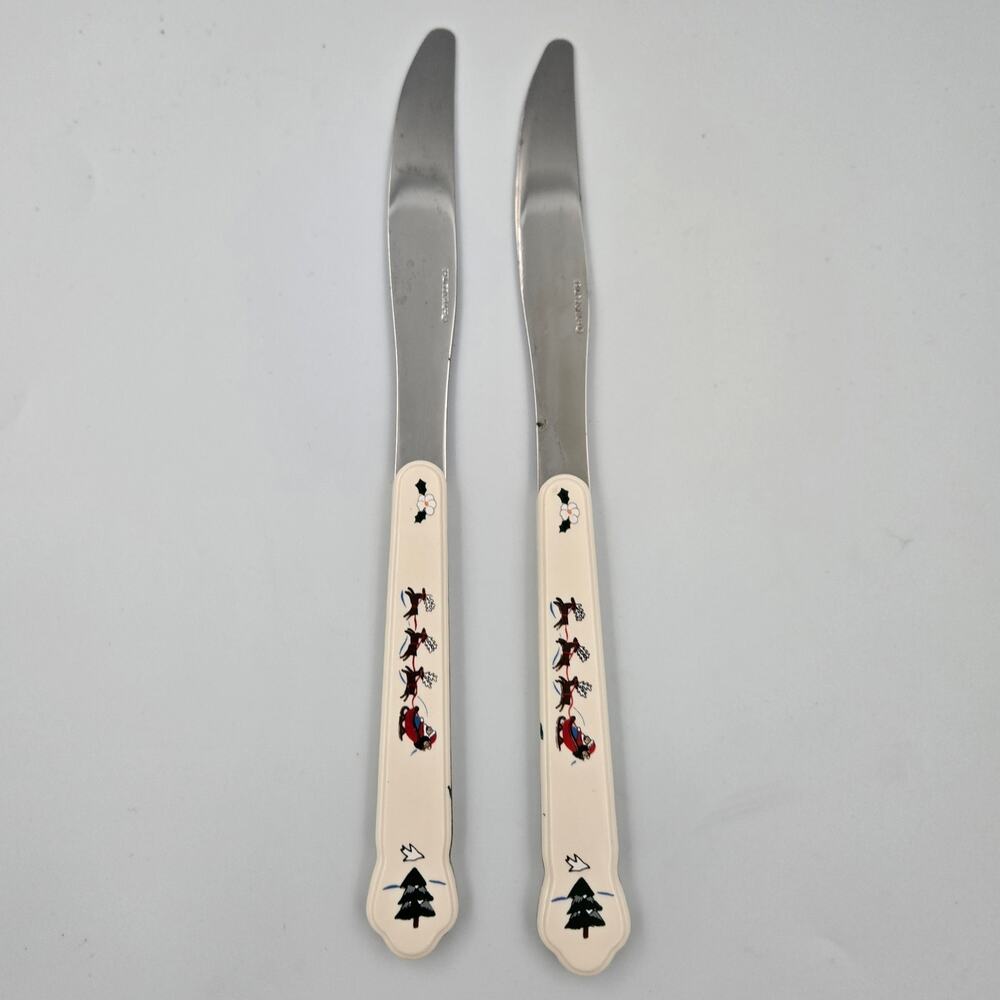 Two Pfaltzgraff Snow Village Stainless Steel Dinner Knives Replacements
